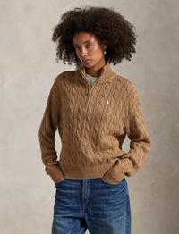 Pull demi-zippé et torsadé en coton - Collection Camel Melange