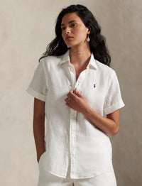 Classic Fit short-sleeved len linen shirt - White