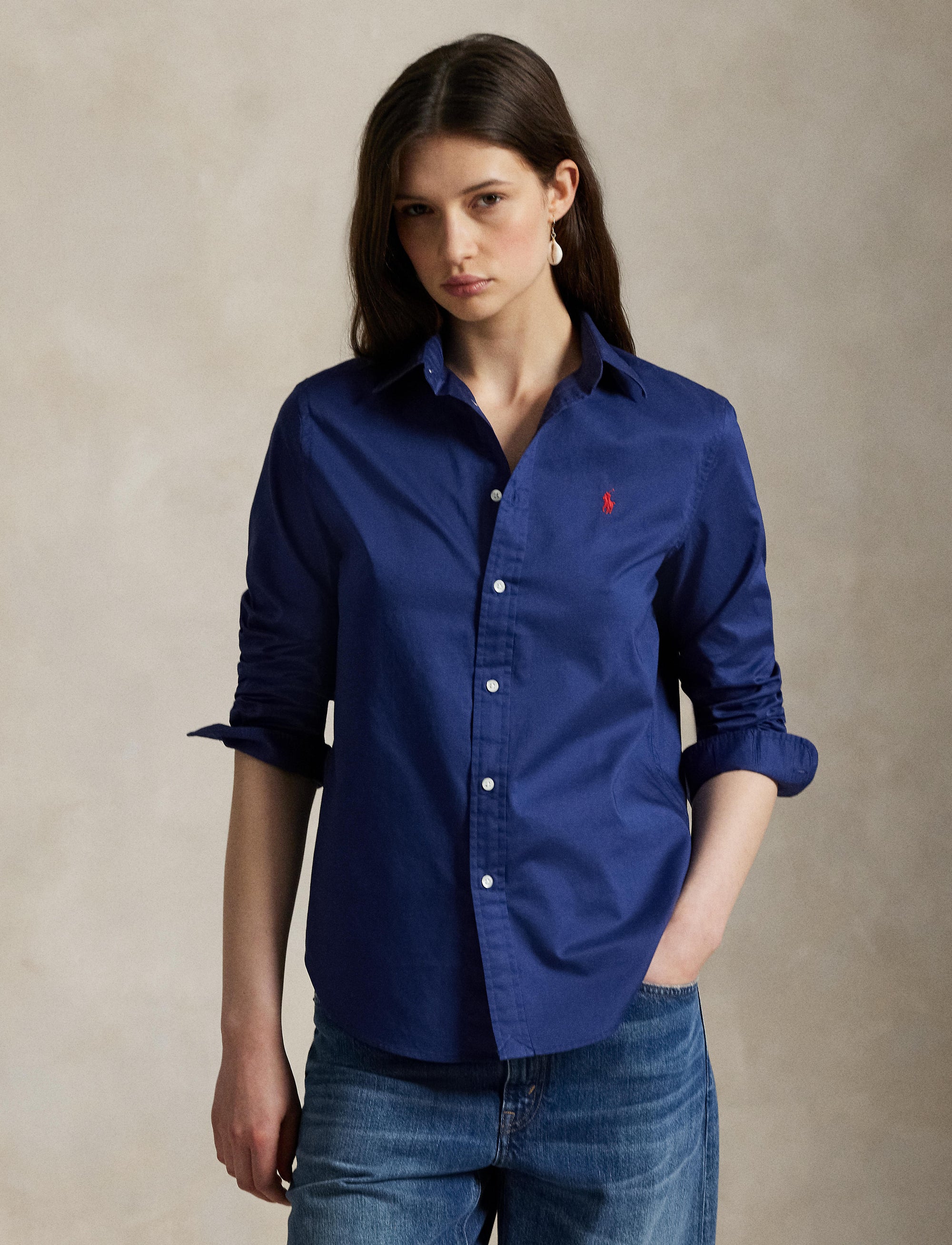 Chemise Classic Fit en sergé de coton  - Classic Navy