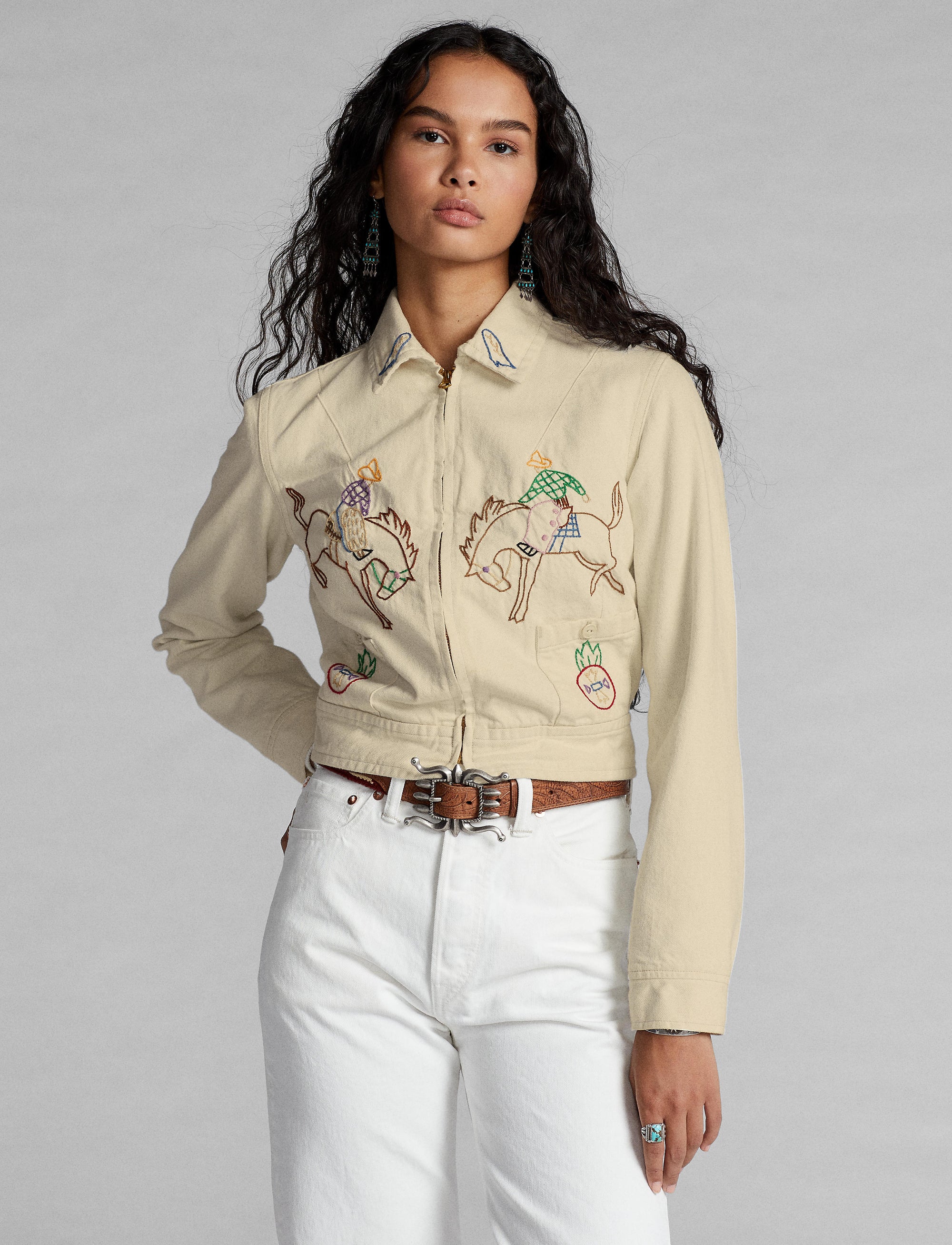 Veste brodée à la main en sergé - Stone