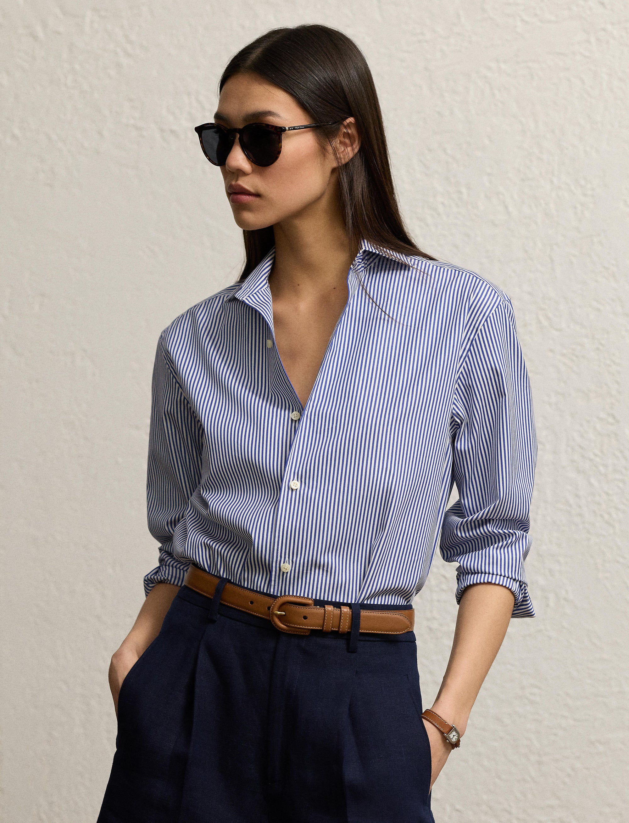 Chemise Capri rayée en coton - Blanc & Bleu Classique