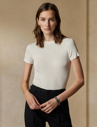 T-shirt en tricot côtelé de soie - Lux Cream