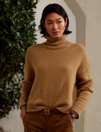 Long-sleeved cashmere turtleneck jumper - Camel Melange