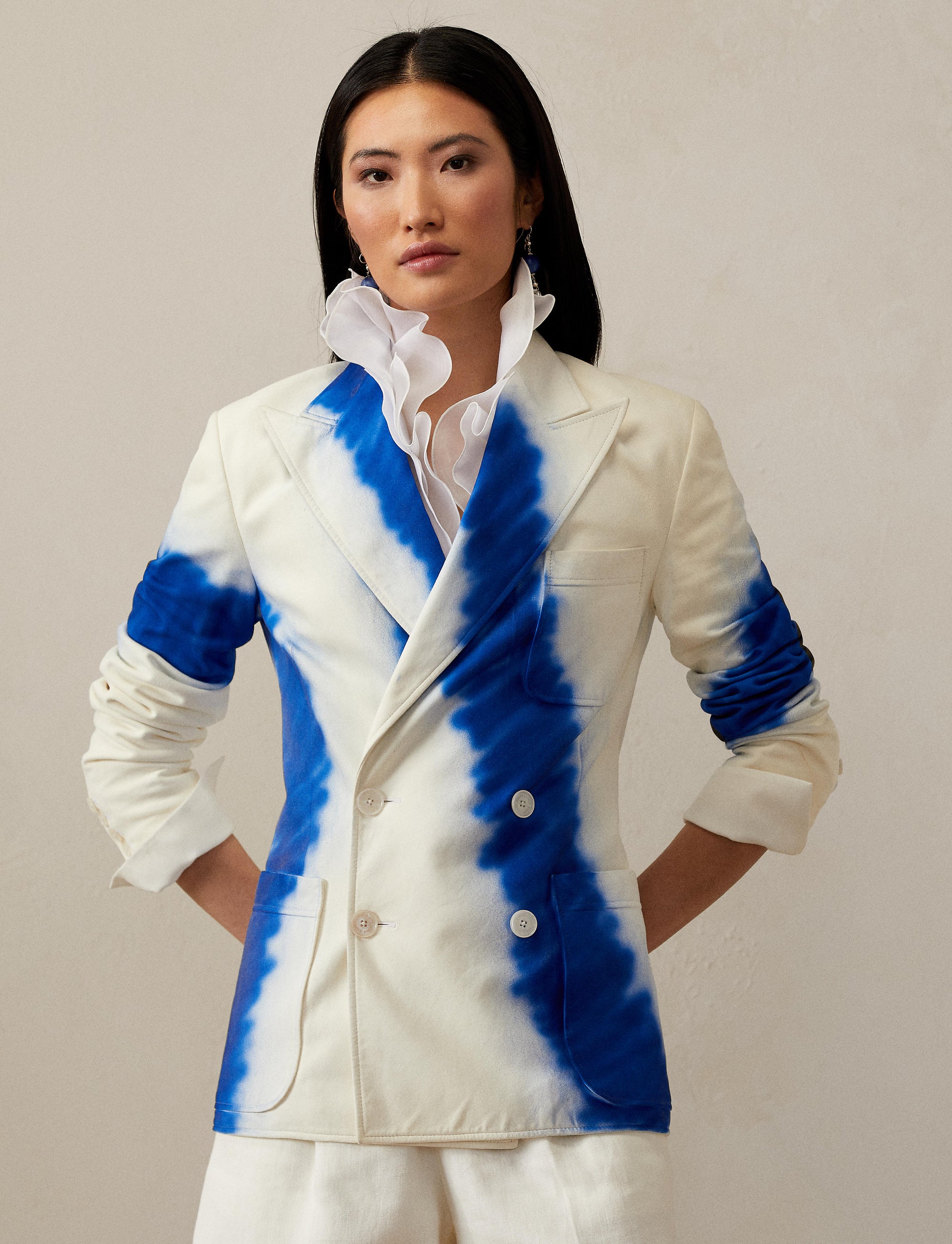 Blazer Shermin tie-dye en cuir velours - Indigo & White