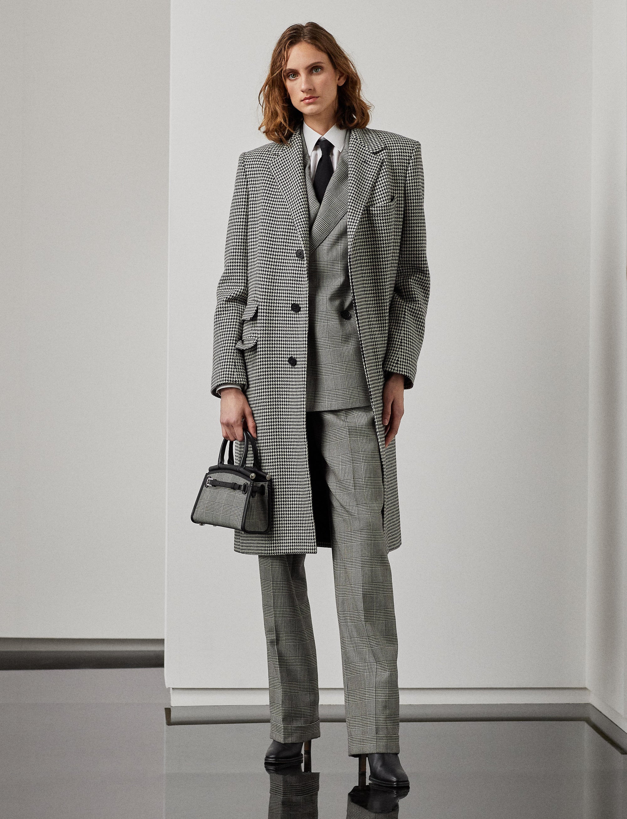 Pantalon Stamford prince-de-galles en laine - Black & Antique Cream