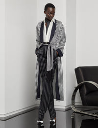 Pantalon Alaina en laine milleraies - Black & Cream