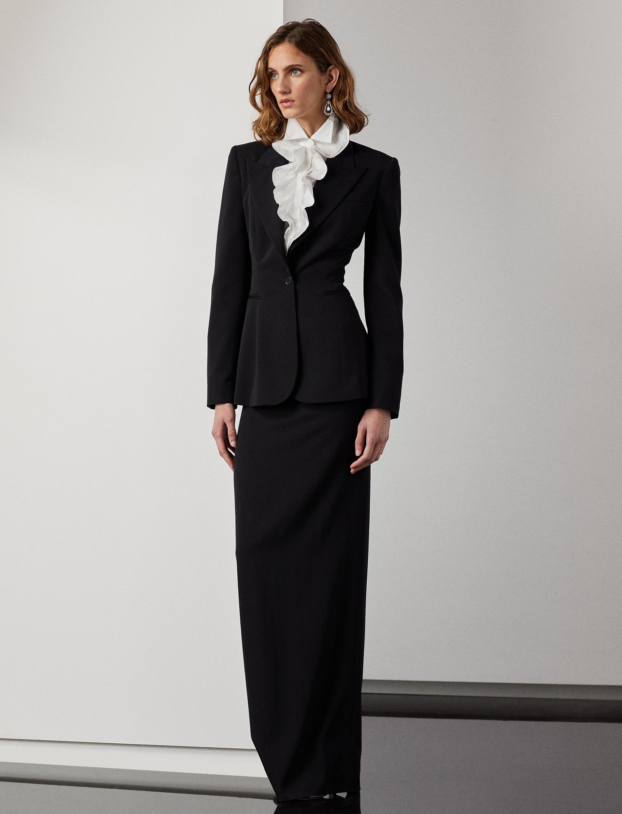 Jupe crayon taille haute en laine - Black
