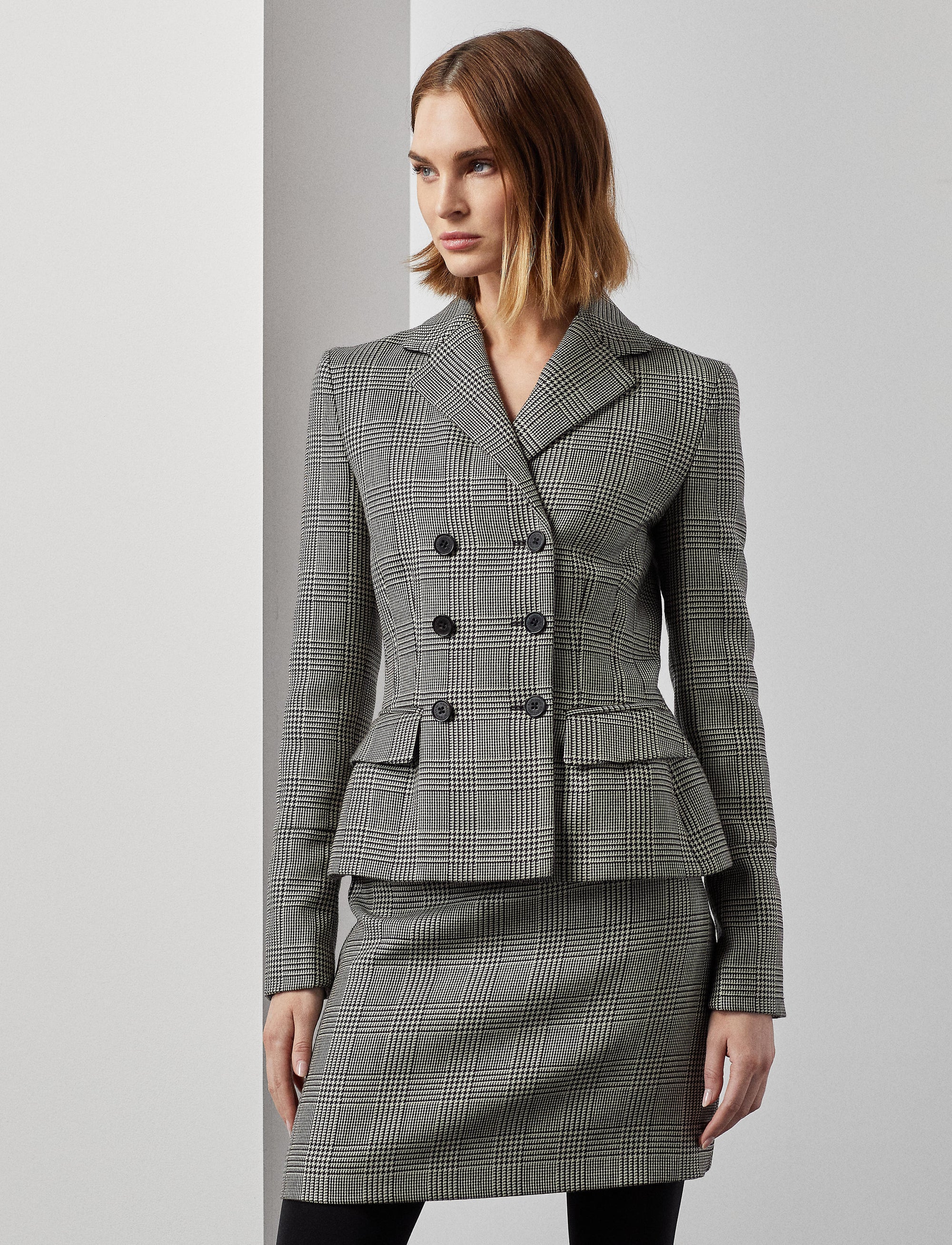 Veste Madelena prince-de-galles en laine - Black & Antique Cream
