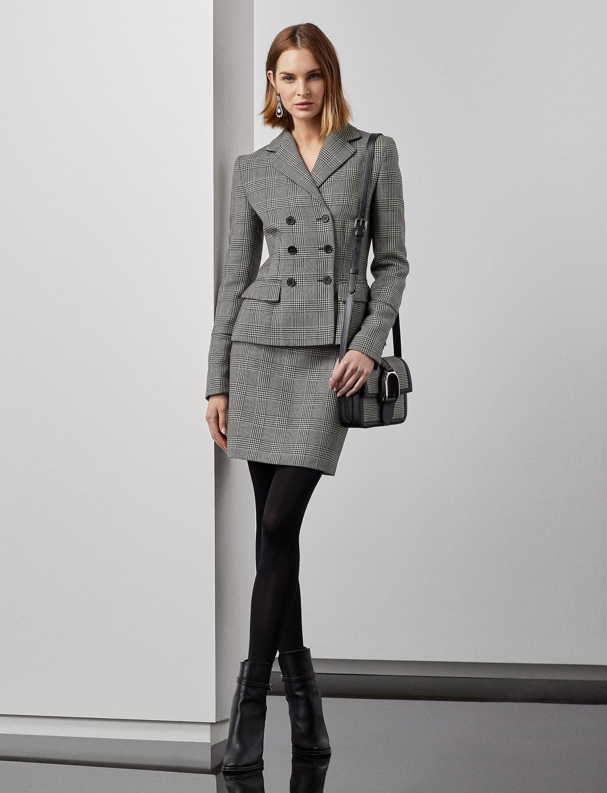 Jupe Carreen prince-de-galles en laine - Black & Antique Cream
