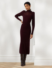 Robe-pull de cocktail manches bouffantes en soie et cachemire mélangé - Bordeaux