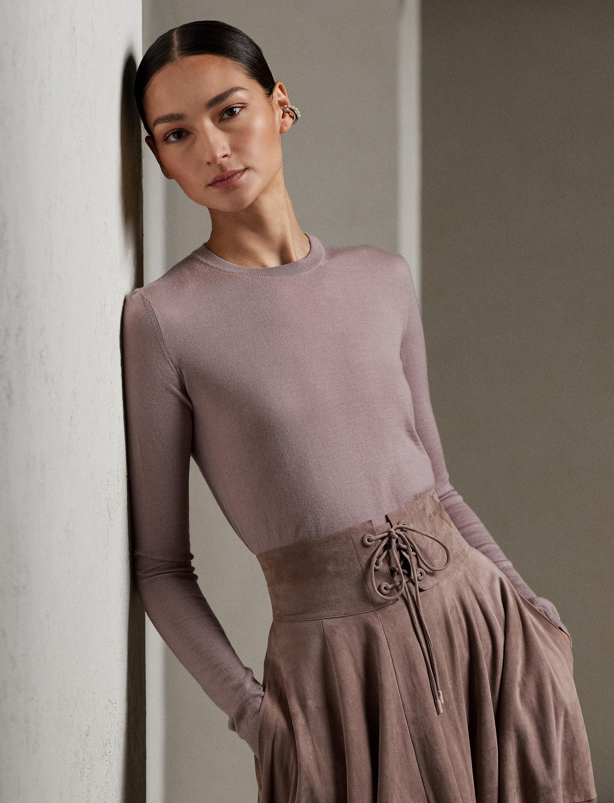 Pull col rond en cachemire - Mauve