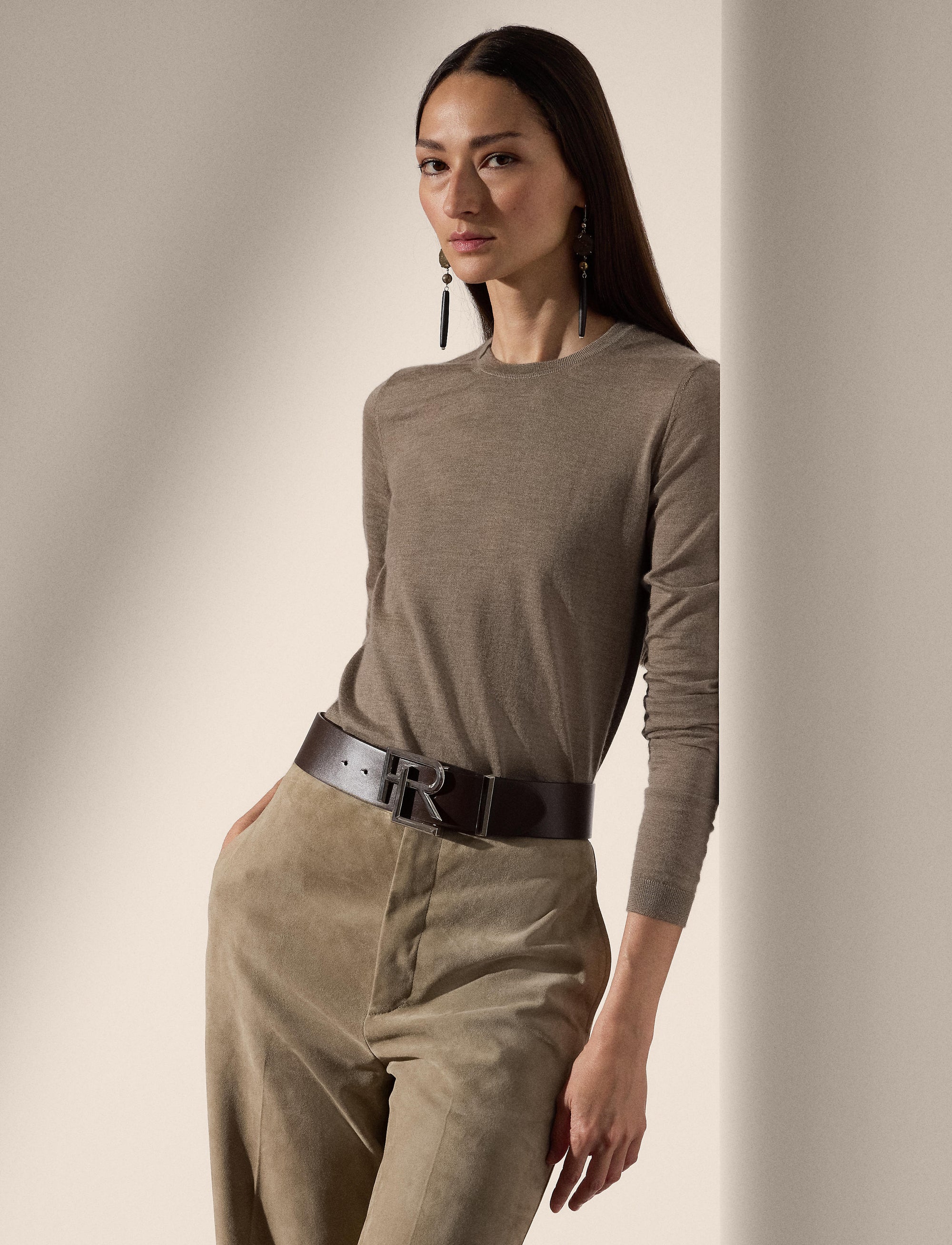 Pull col rond en cachemire - Dark Truffle Melange