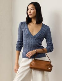 Pull col en V torsadé en soie - Cornflower