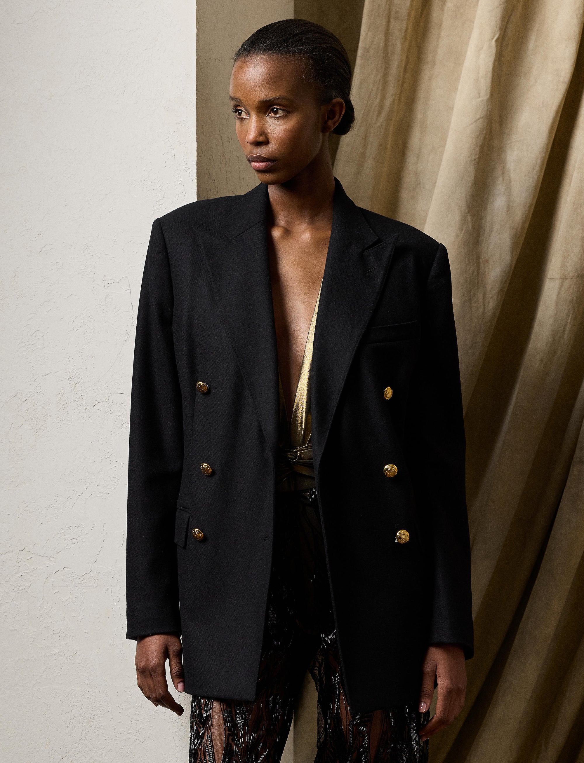 Veste Shelden en crêpe de laine - Black & Light Brass