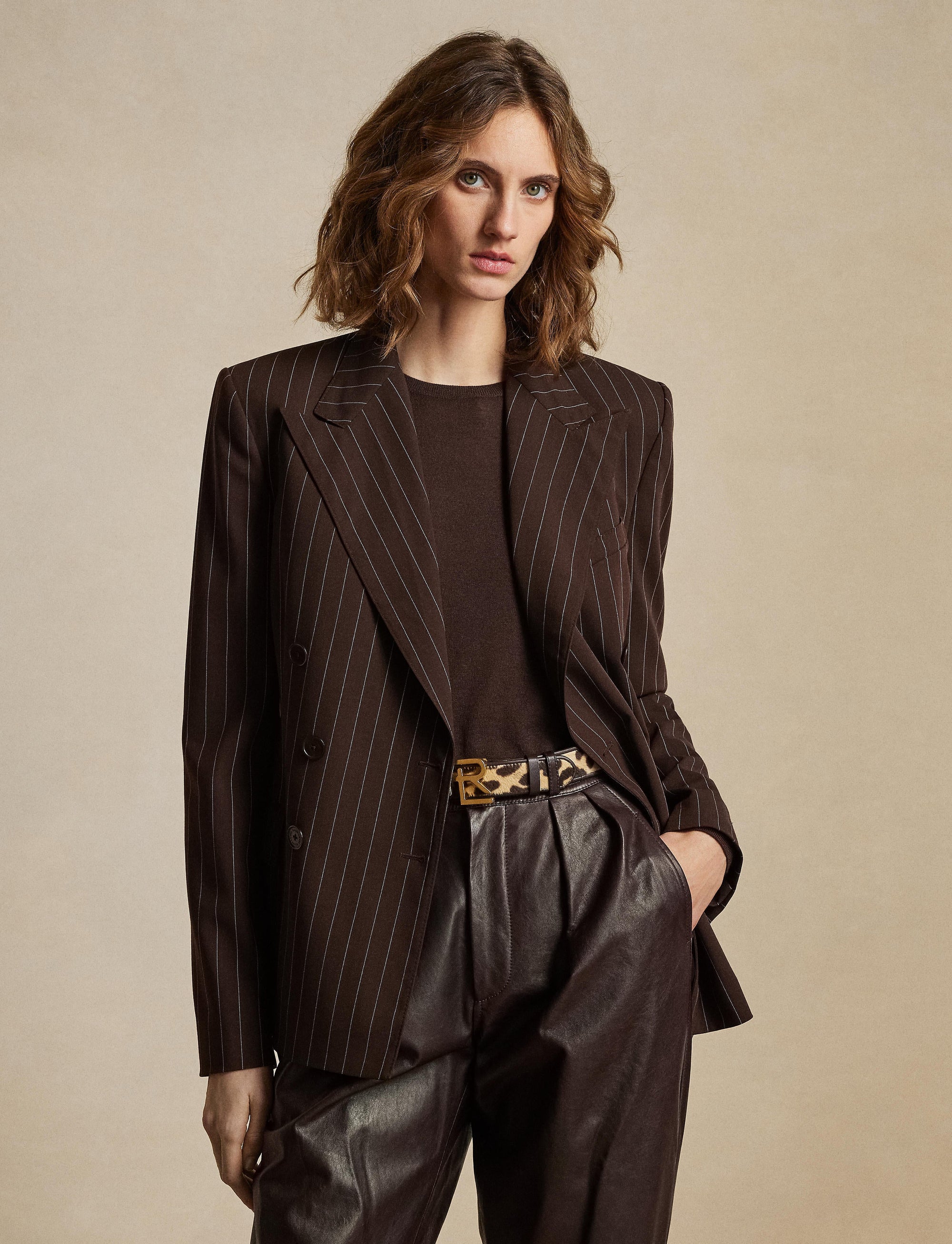 Veste Safford en laine milleraies - Brown & Cream