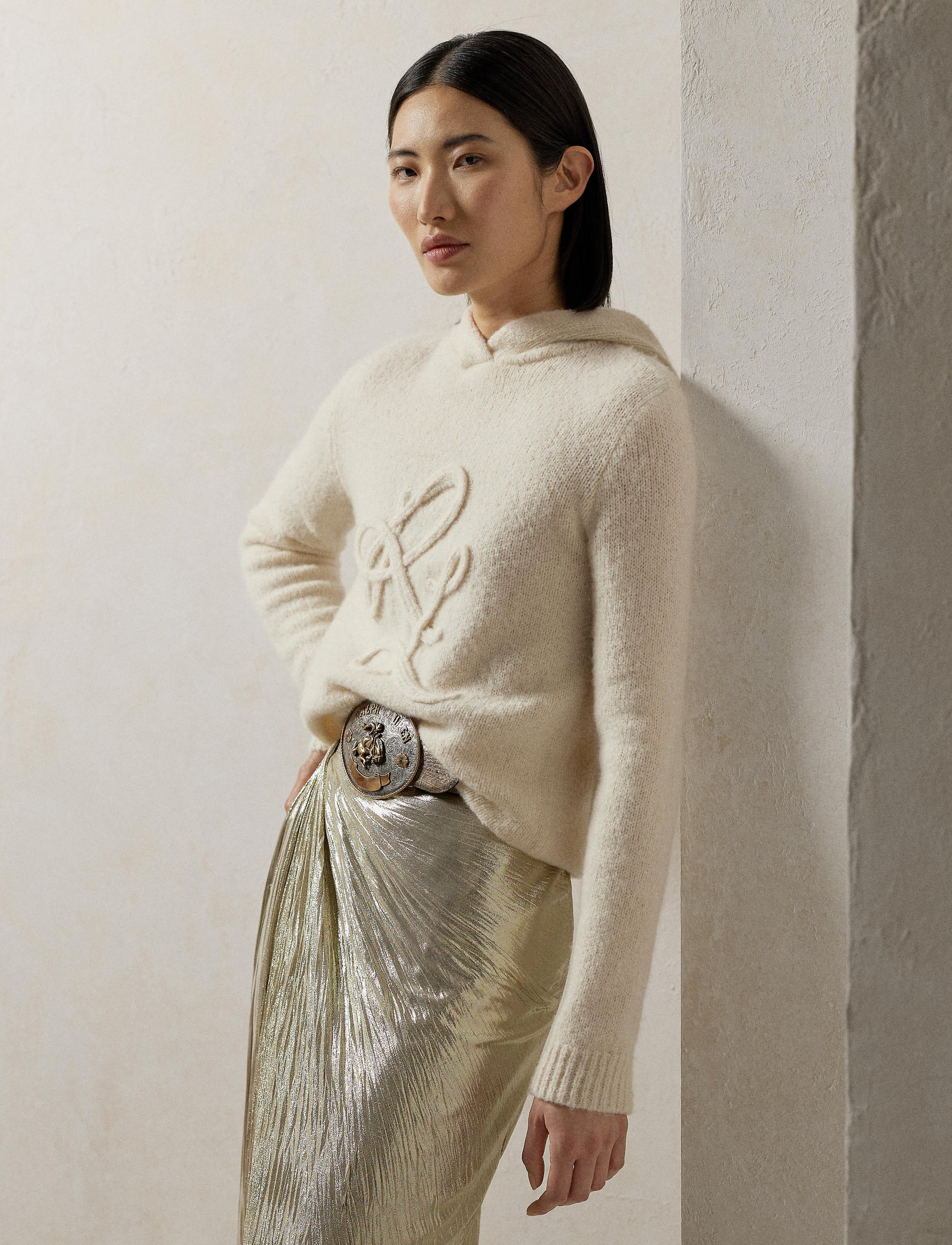 RL hooded jumper in curly cashmere - Lux Cream