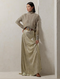 Metallic pleated Duvall skirt - Quartz Tan