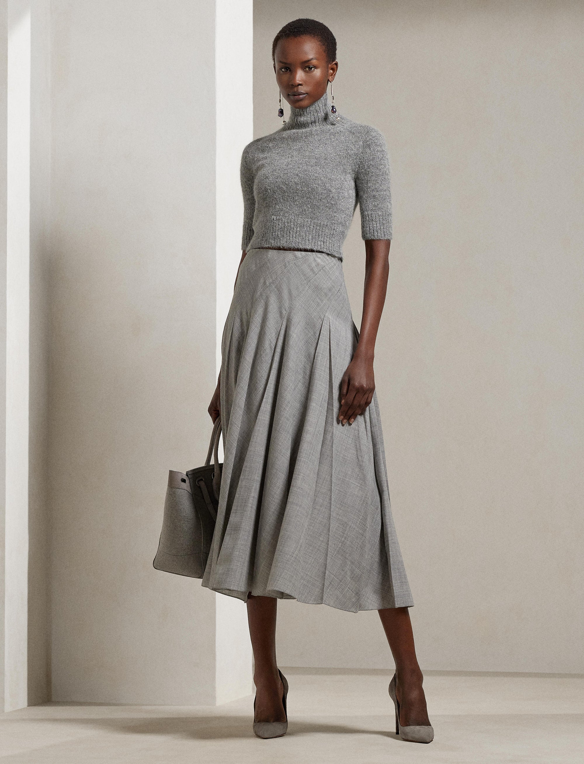 Jupe Harleigh plissée en laine - Classic Light Grey