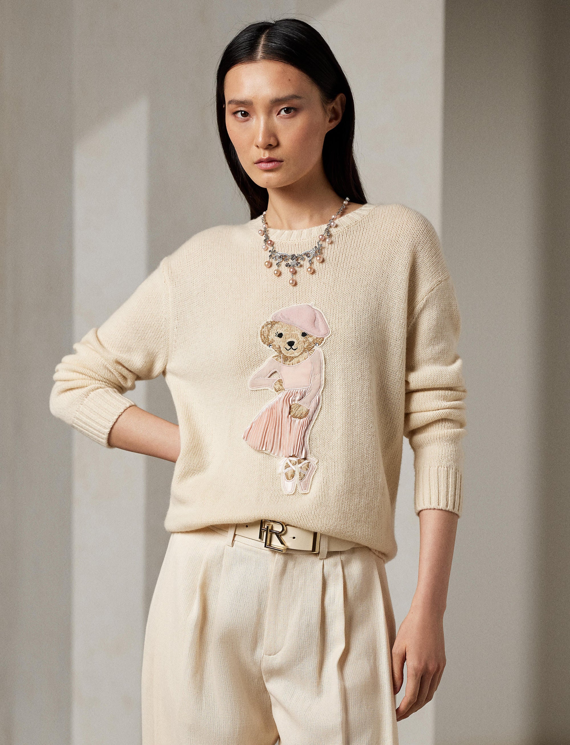 Ballet Polo Bear cashmere jumper - Butter