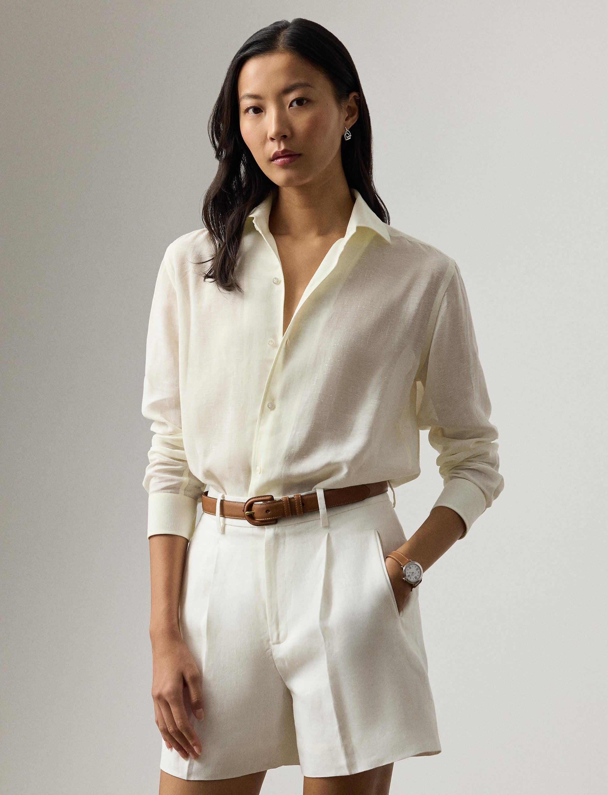 Casual capri shirt in linen voile - Lux Cream