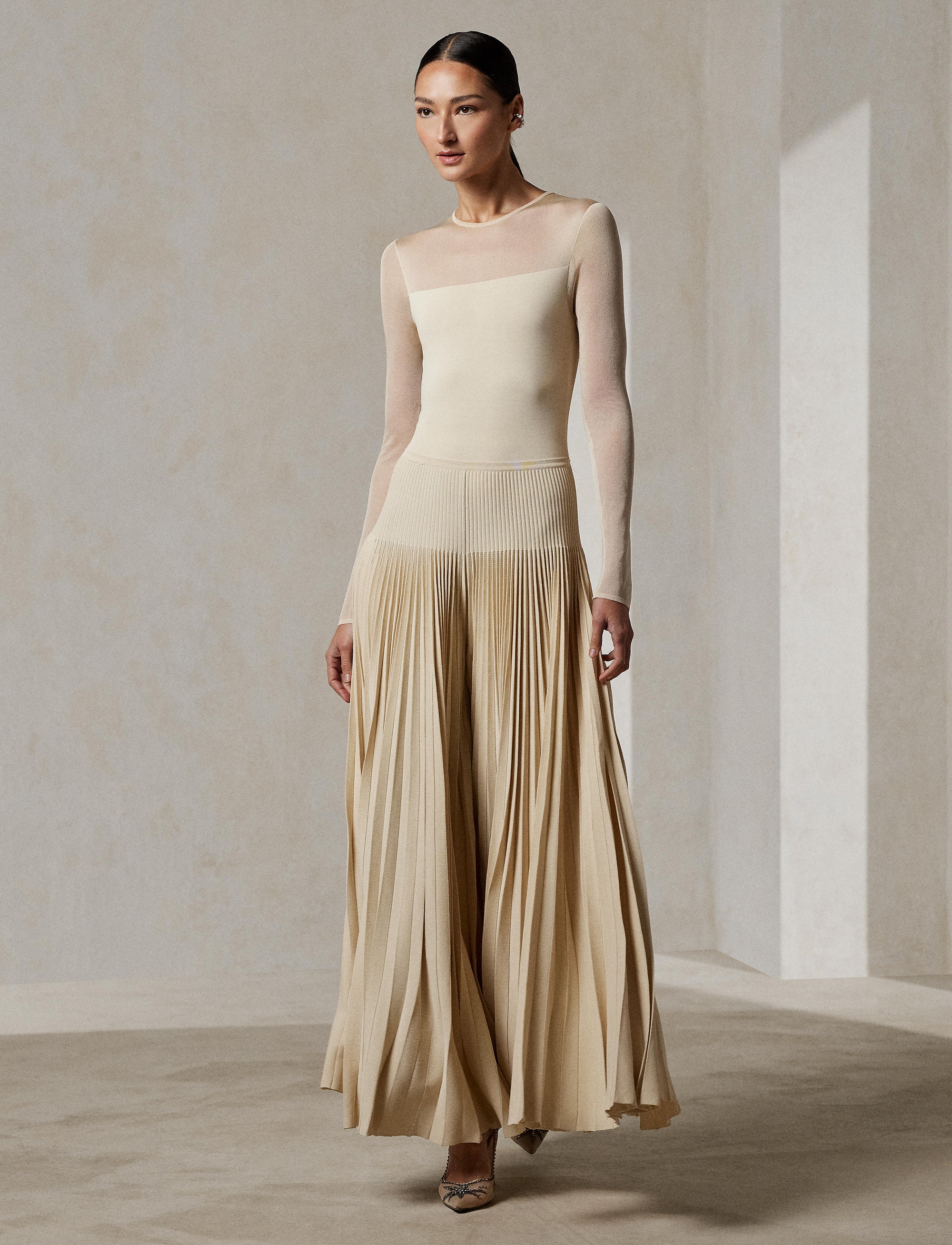 Opaque-transparent pleated jumpsuit - Butter