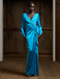 Robe du soir Saundra charmeuse stretch - Deep Topaz