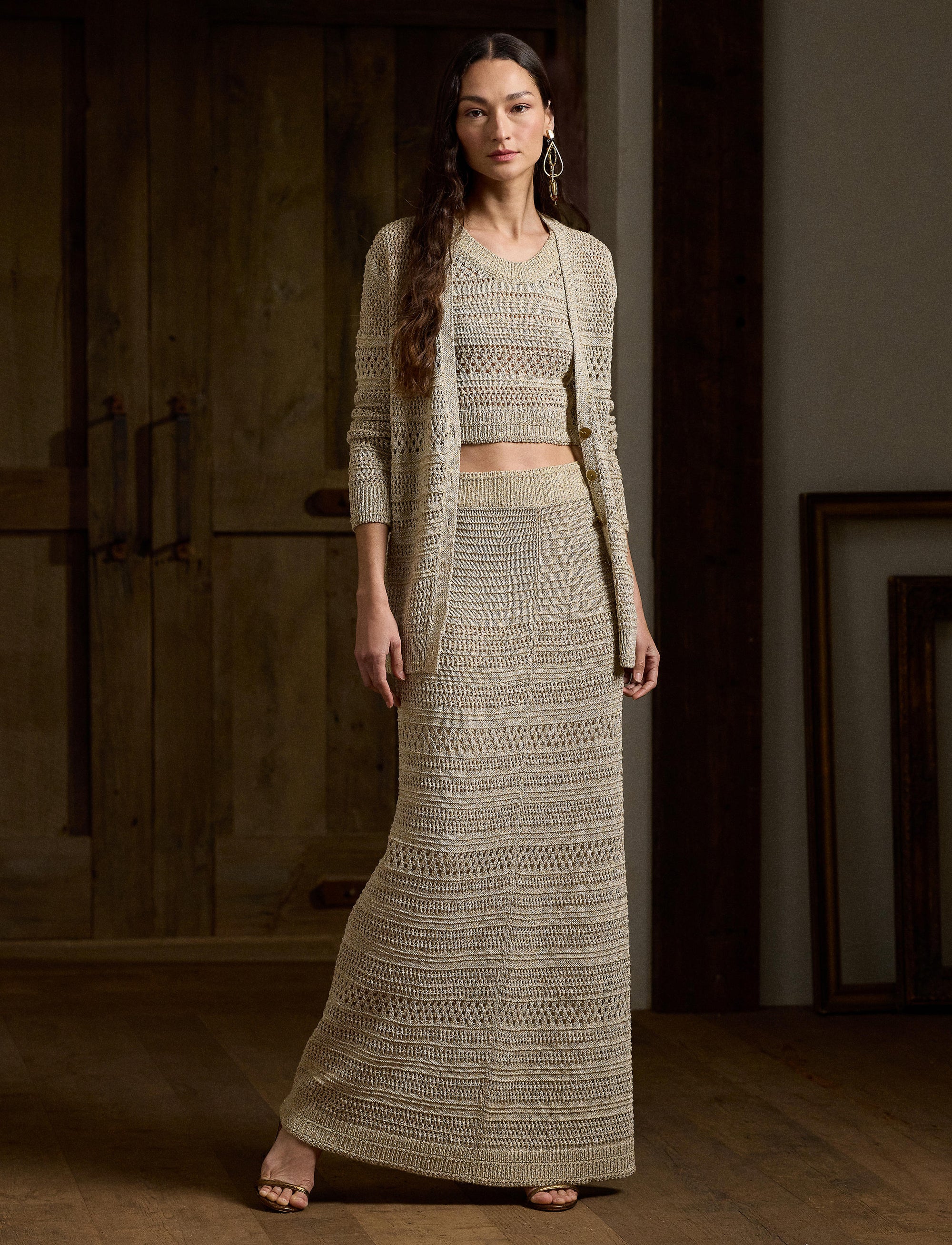 Maxi jupe texturée pailletée - Tan Multi