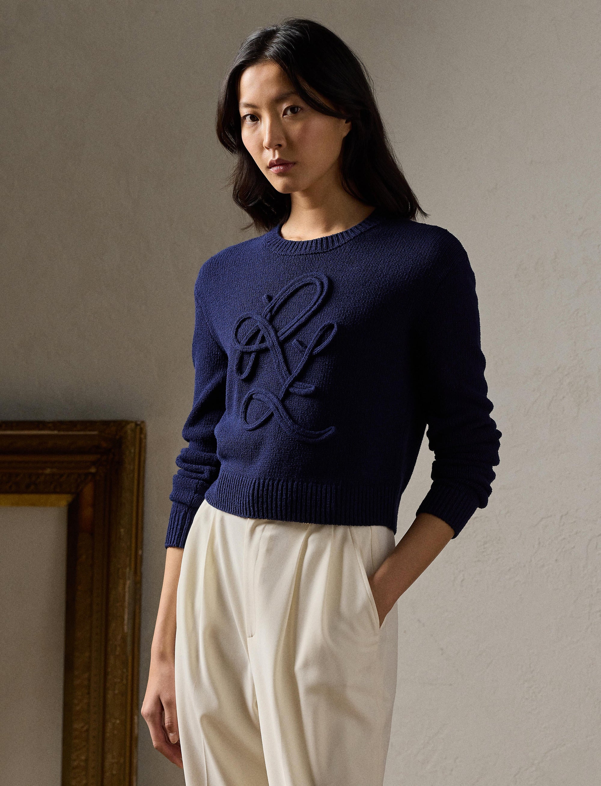 Pull RL en soie bouclée - Lux Navy