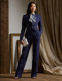 Pantalon rayé Stamford en lin et coton - Lux Navy & Cream