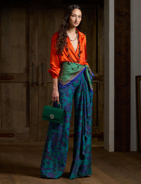 Pantalon Schmitt en soie habotai à motif - Blue Multi