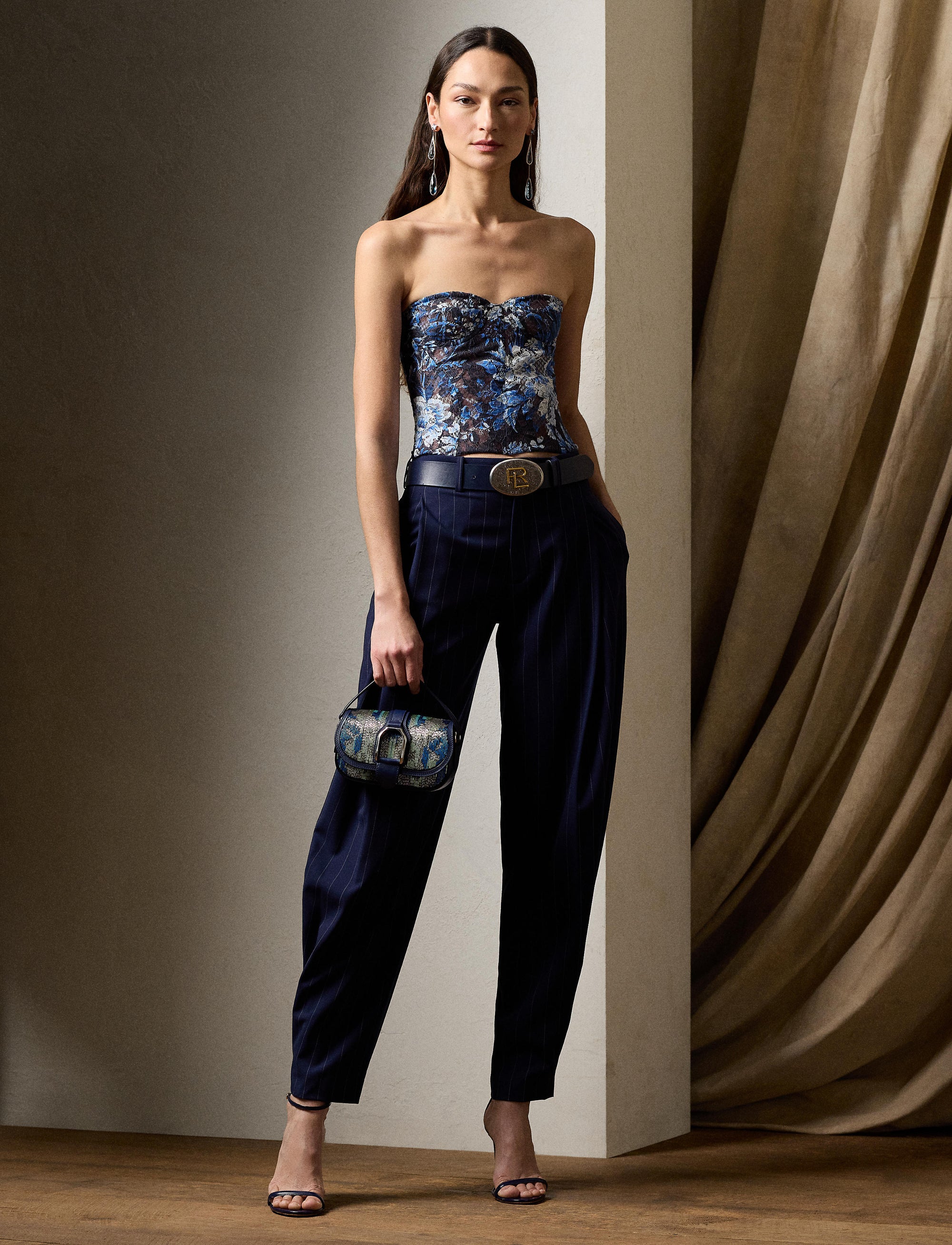 Pantalon Cassidy en laine milleraies - Navy & Cream