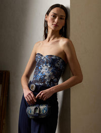Haut bustier June fleuri en dentelle - Lux Navy & Cream Multi