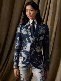 Veste Parker jacquard fleuri en lin - Blue Multi
