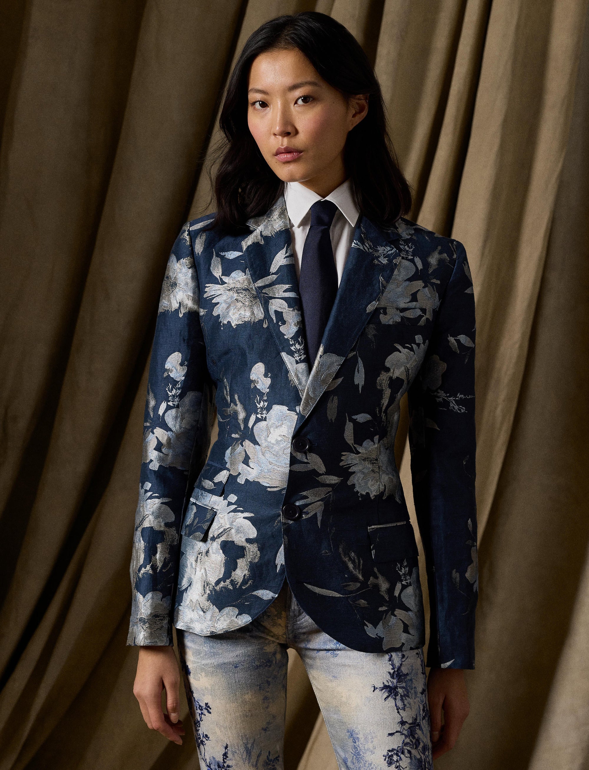 Veste Parker jacquard fleuri en lin - Blue Multi