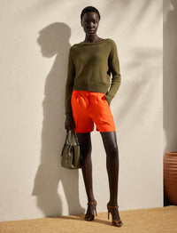 Tracy pleated shorts in linen - Bright Orange