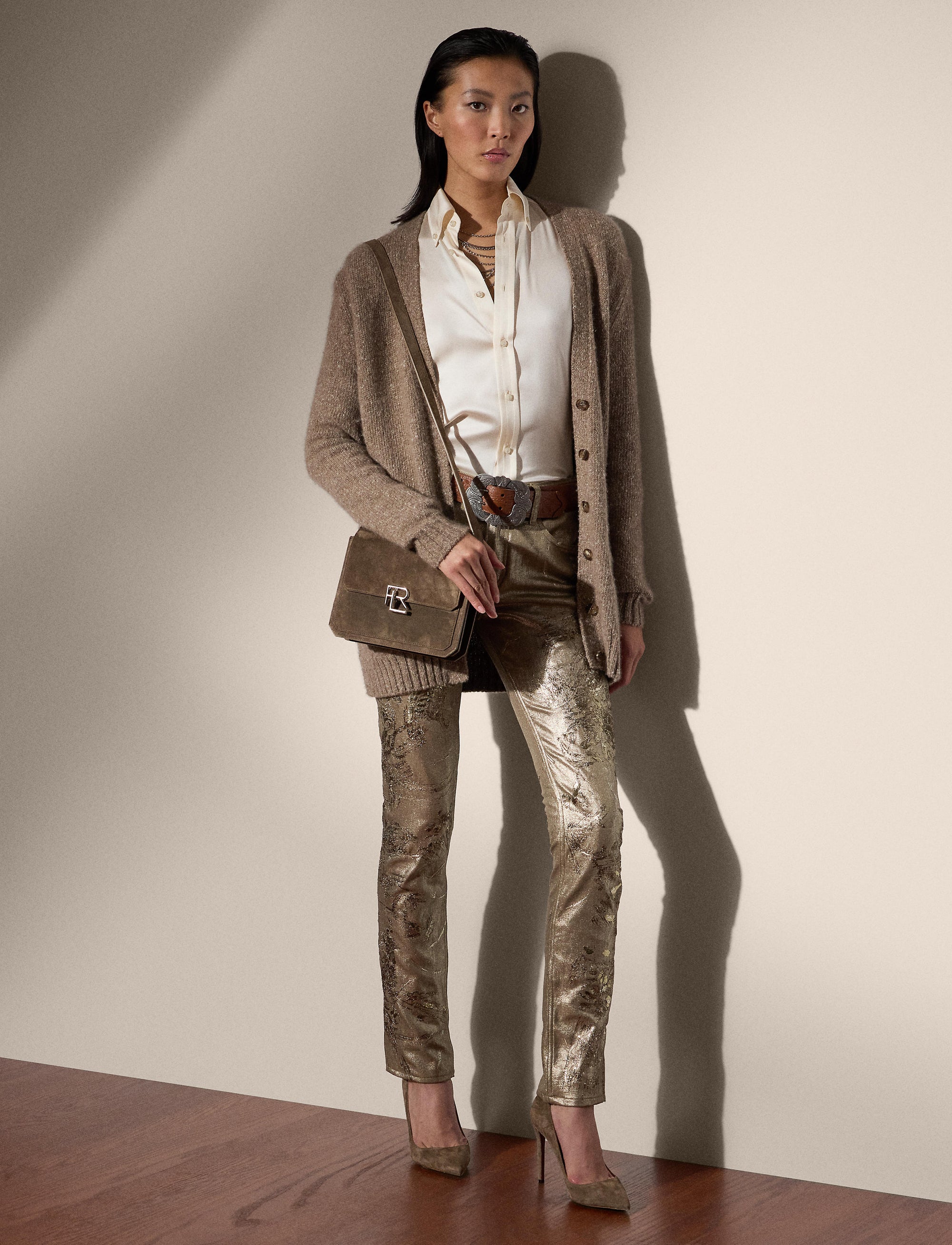 160 denim slim jeans with decoration - Champagne