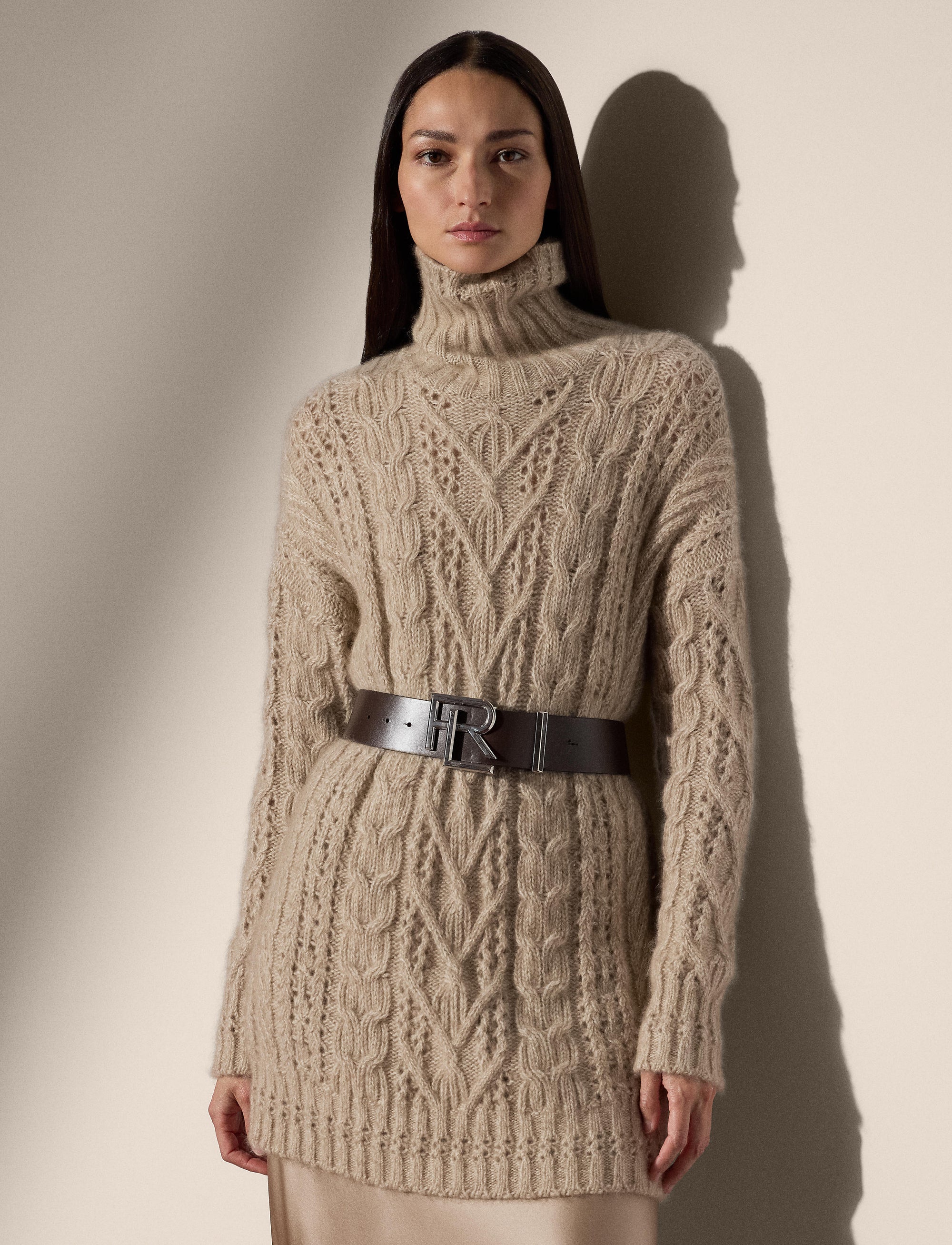 Twisted cashmere turtleneck jumper - Mineral Mouline