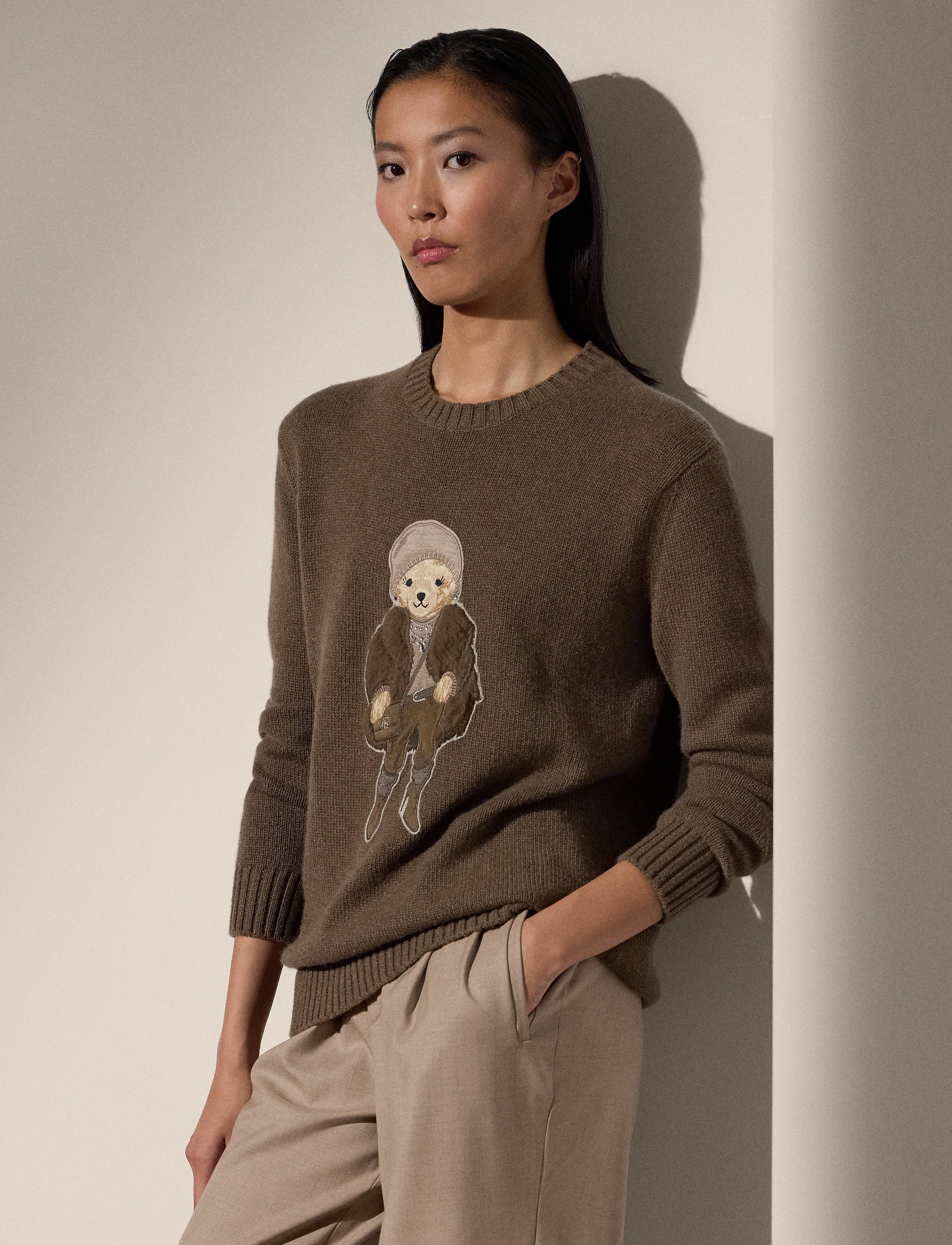 Pull Winter Polo Bear en cachemire - Taupe Melange