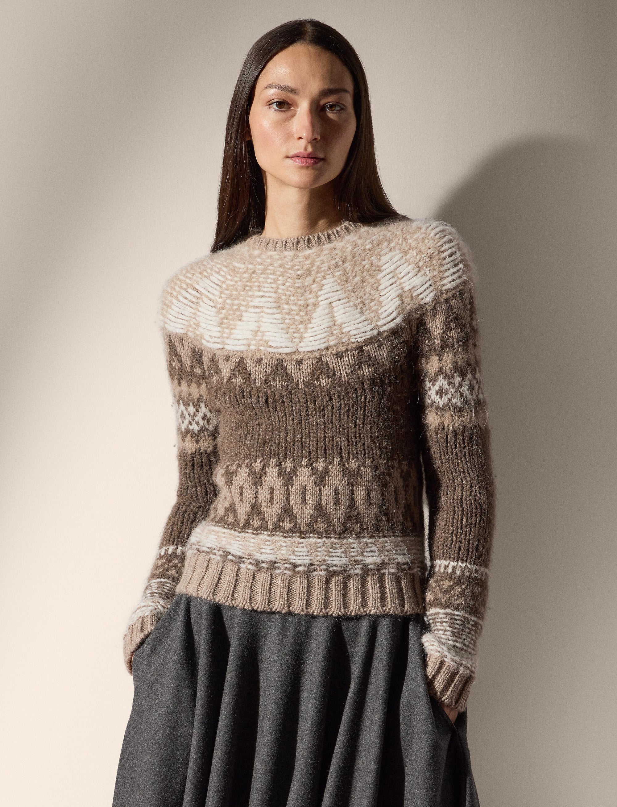Pull jacquard en cachemire mélangé - Taupe & Multicolore