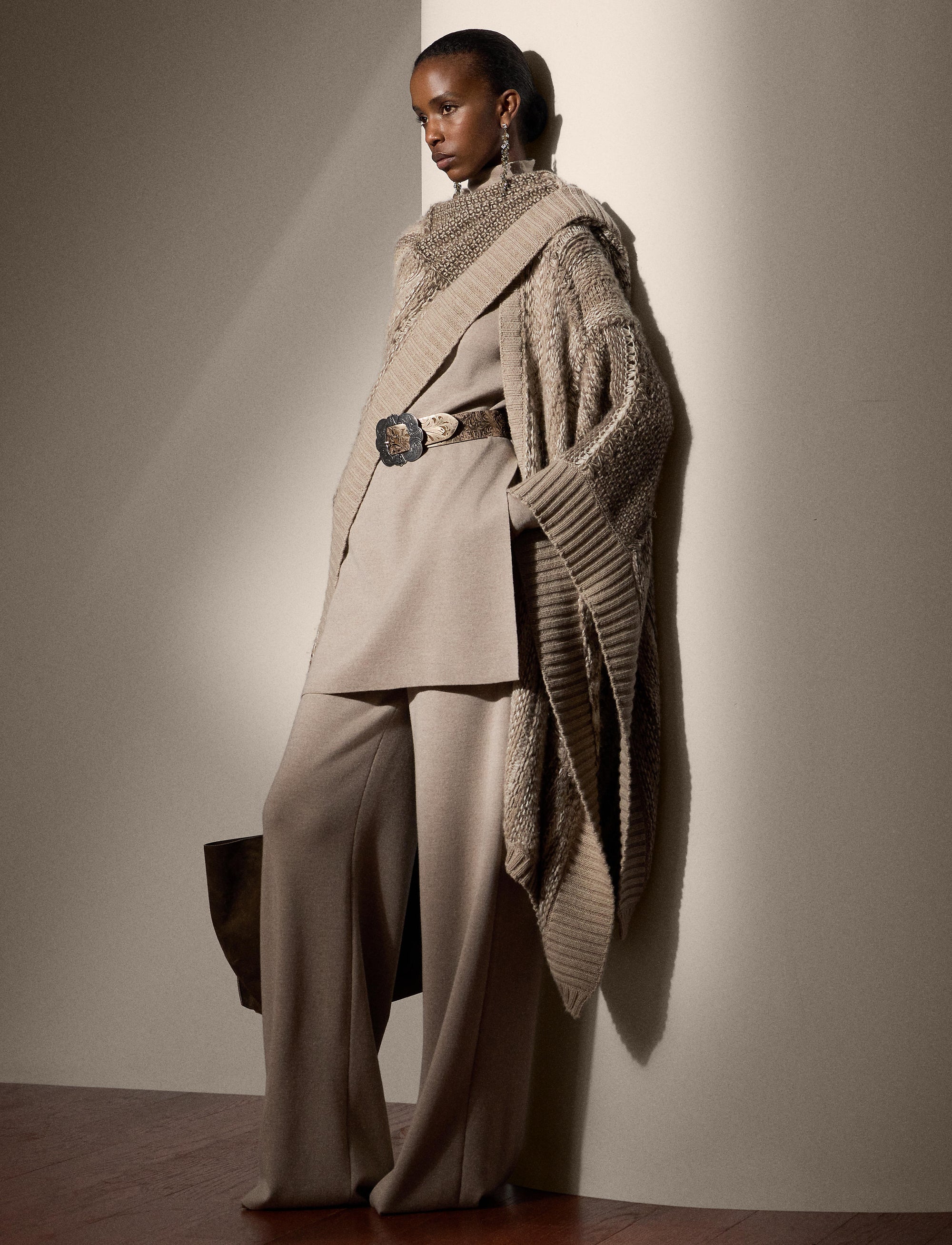 Wide-leg wool trousers - Mineral Melange