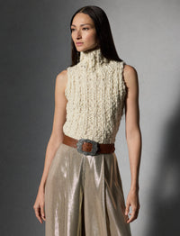 Sleeveless turtleneck jumper in wool - Classic Cream