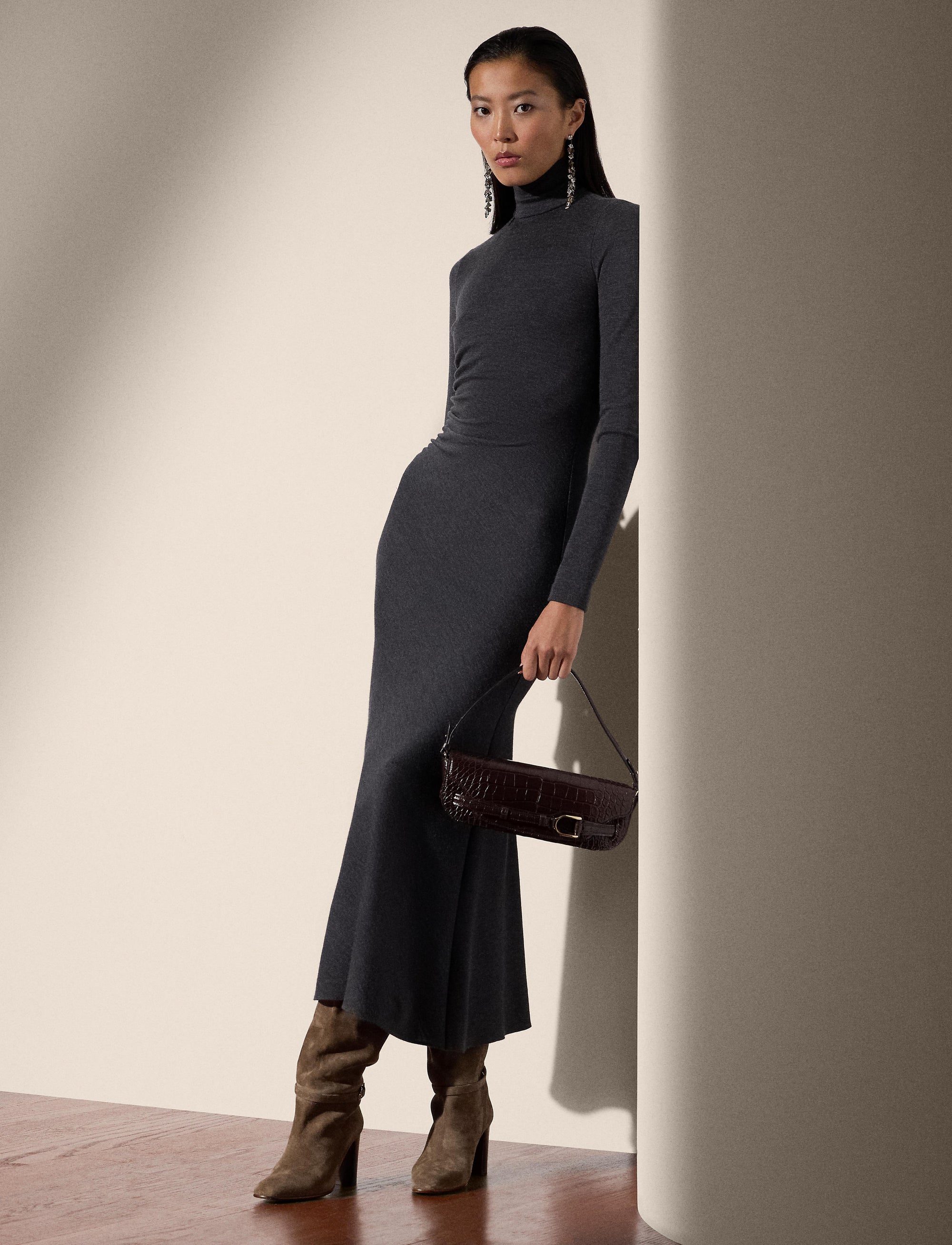 Robe col roulé jersey en laine - Medium Grey