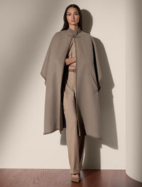Hallie fringed wool poncho - Truffle