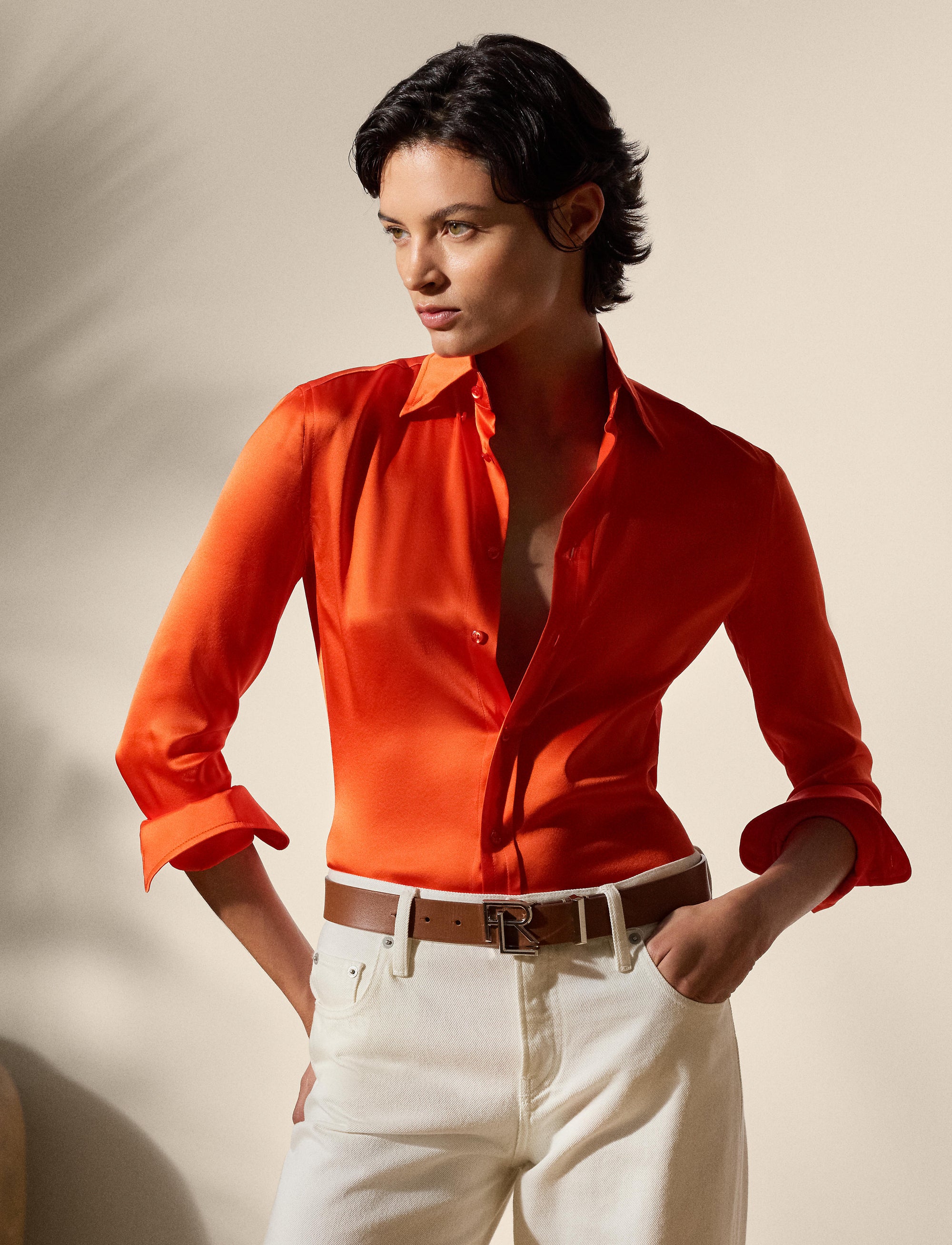 Chemise Cameron Straight Fit en soie - Bright Orange