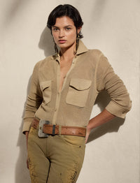 Pull-chemise en lin piqué mélangé - Lux Tan