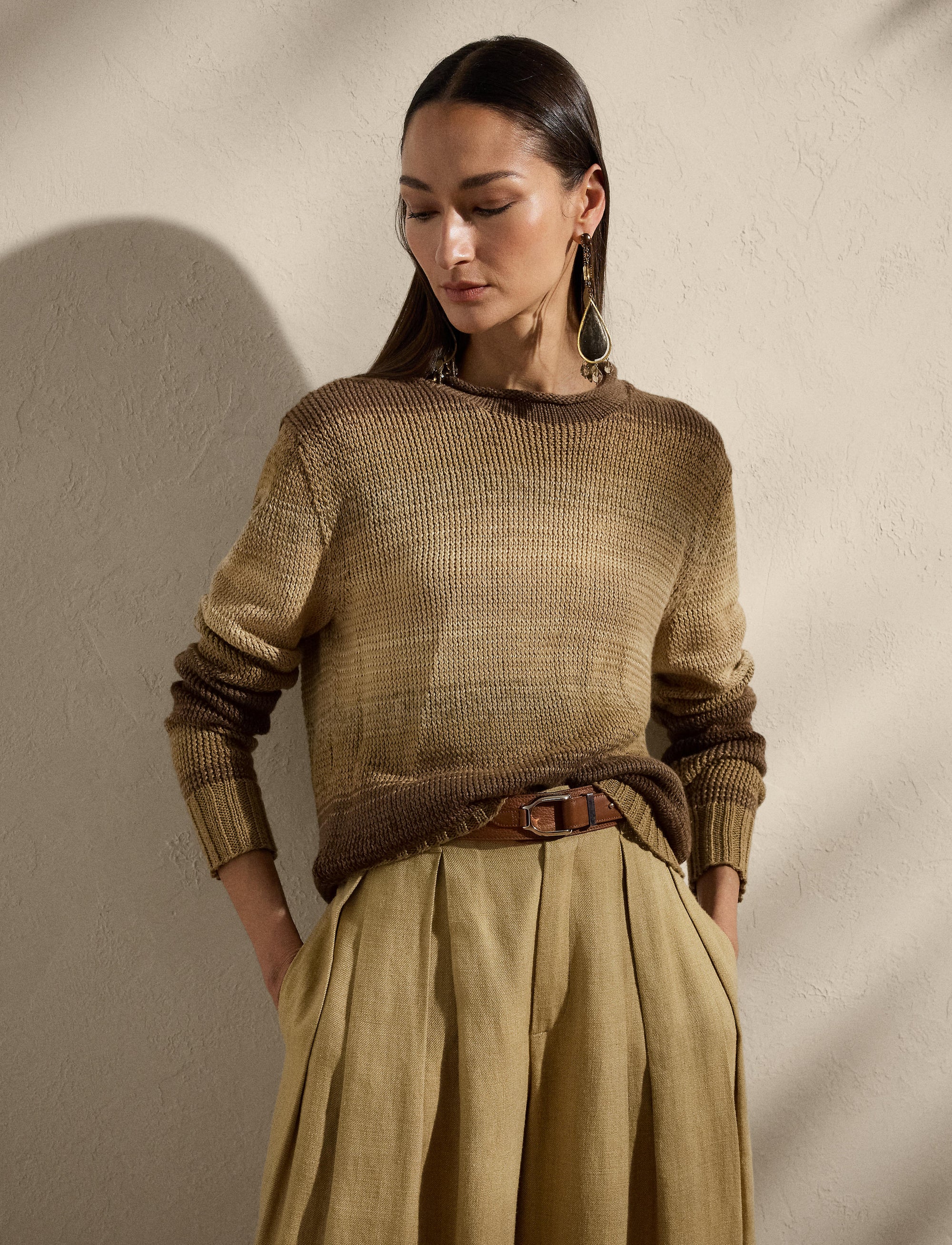Pull col roulotté en lin mélangé ombré - Lux Tan & Multicolore