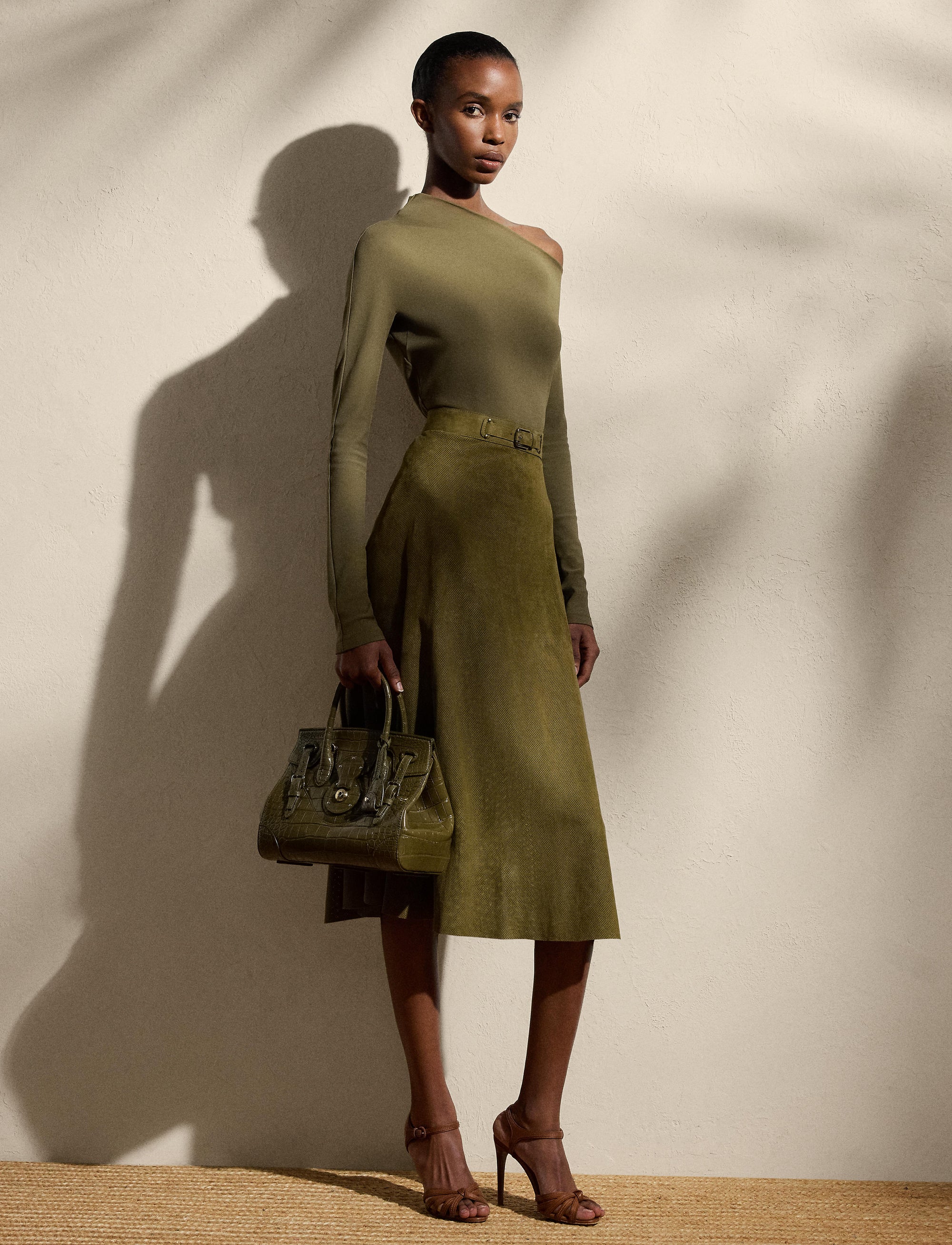Jupe Kensley perforée en cuir - Moss