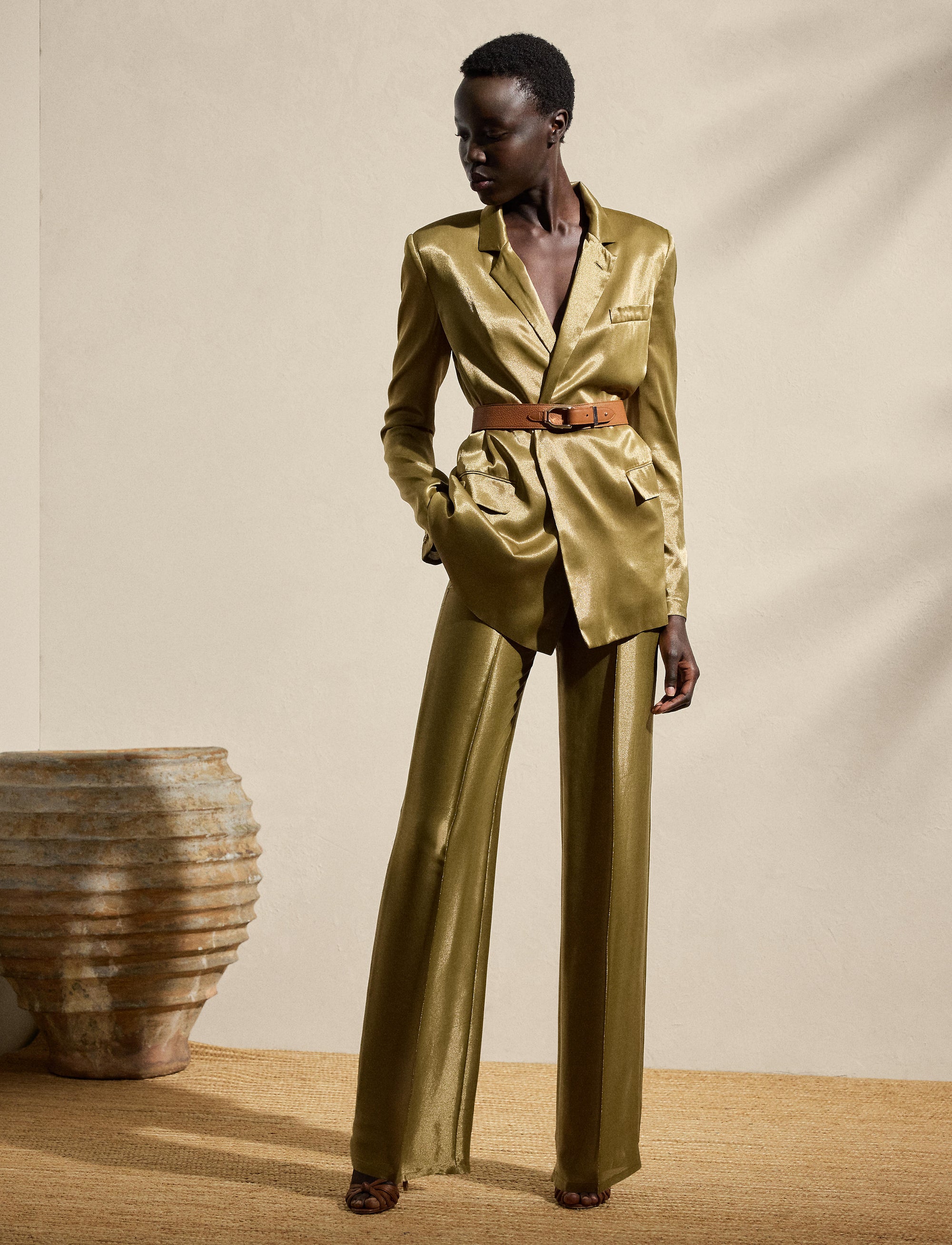 Dean trousers in metallic satin - Dusty Sage