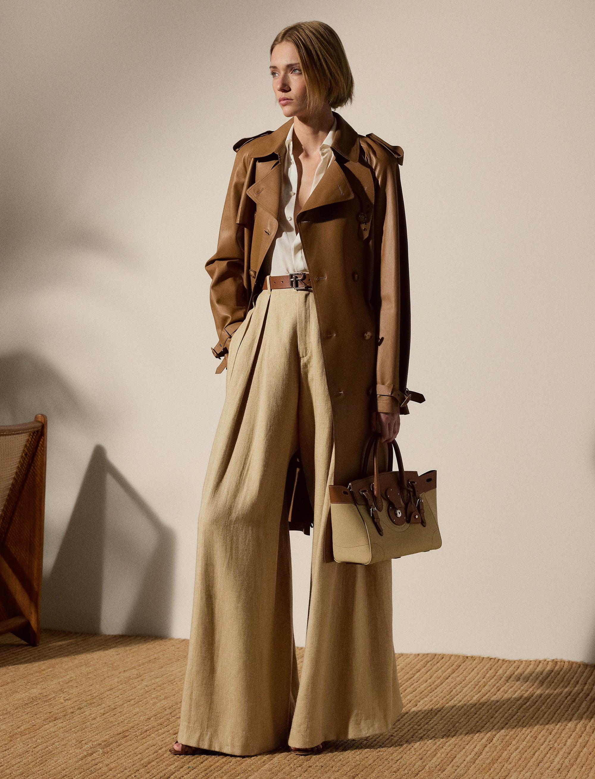 Greer silk twill and linen blend trousers with darts - Lux Tan