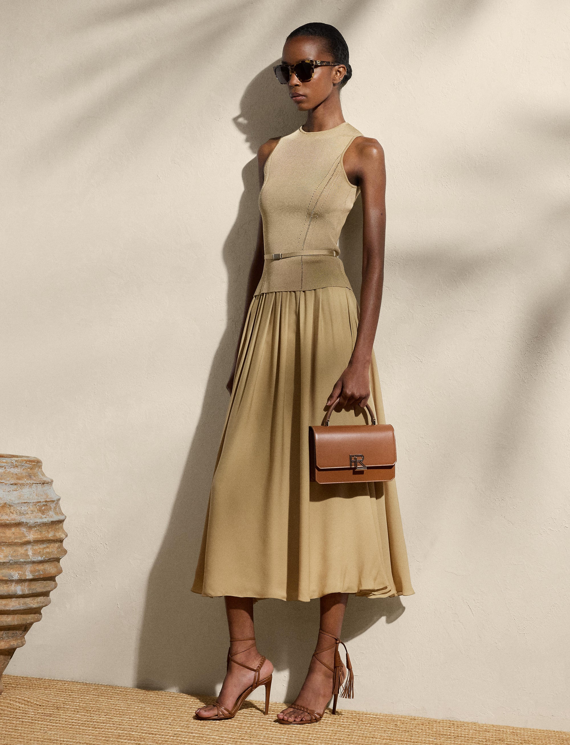 Jupe plissée Kynlee en soie - Lux Tan